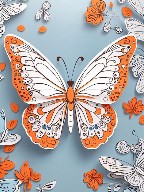 Arte de contorno fino de um vetor colorido bonito traçando um padrão de borboleta ilustrado