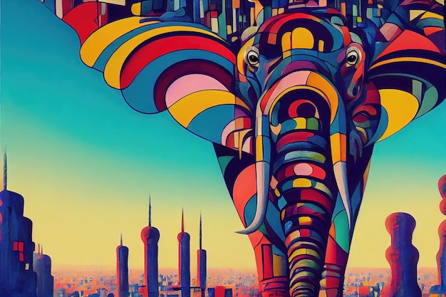 Arte de cor abstrata de elefante