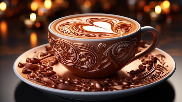 Arte de coração de xícara de café em branco