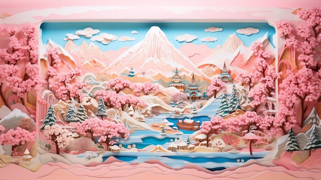 Arte de corte de papel colorido com o tema da atmosfera de Natal japonesa