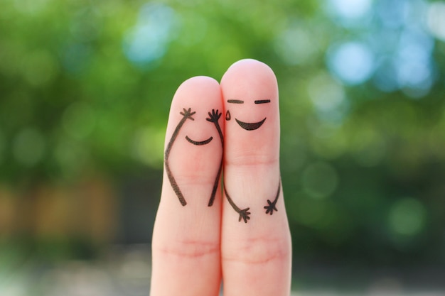 Foto arte de dedos de casal. conceito de pessoas rindo.