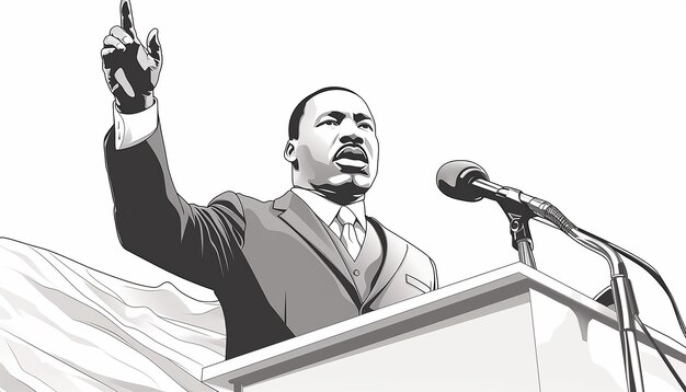 Foto arte de desenho animado vetorial arte em preto e branco do dr. martin luther king jr dando um discurso adulto colo