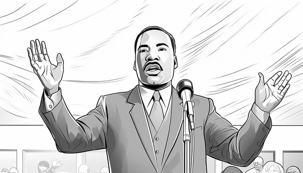 Foto arte de desenho animado vetorial arte preto e branco do dr. martin luther king jr dando um discurso adulto colo