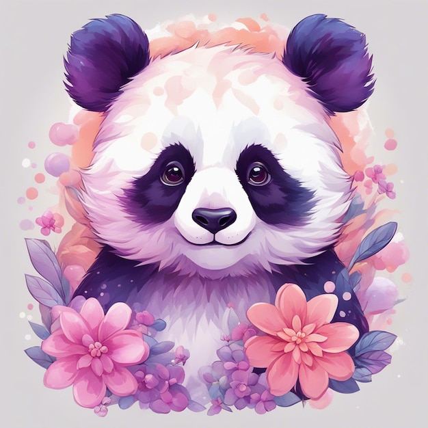 Arte de design de camiseta de fantasia de flores respingo com panda fofo