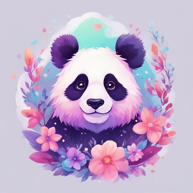 Foto arte de design de camiseta de fantasia de flores respingo com panda fofo