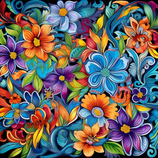 Arte de design de flores coloridas imagem de ilustração vetorial arte gerada por IA