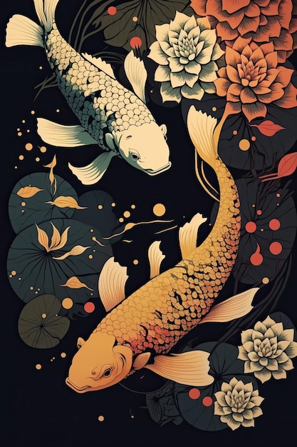 Arte de doodles de peixes koi feita por iainteligência artificial