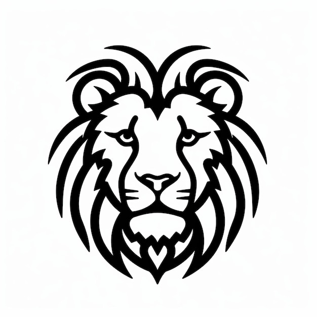 Arte de estêncil de desenho de linha simples com logotipo de cabeça de leão preto e branco