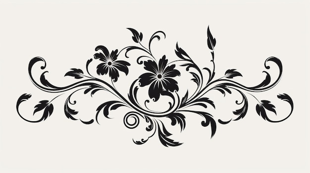 Arte de estêncil floral vintage linda silhueta preta com destaques brancos