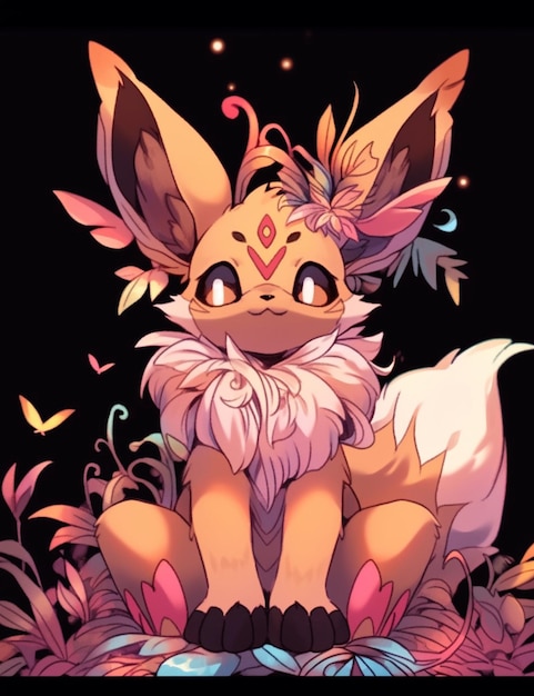 arte de fã de pokemon de uma raposa bonita com uma cauda grande generativa ai