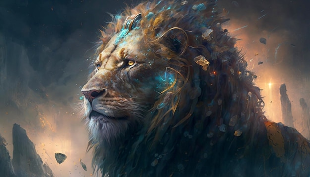 Arte de fantasia digital de um leão Generative Ai