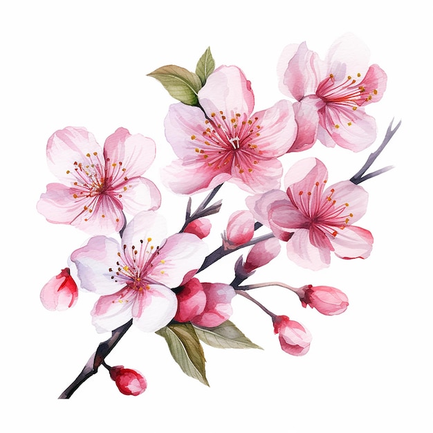 Arte de flores em aquarela Sakura