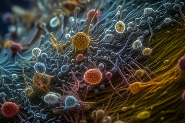 Arte de fotografia de nocardia com zoom de bactérias de textura
