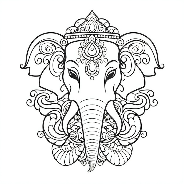 Foto arte de ganesha em negrito simples para colorir a página do livro