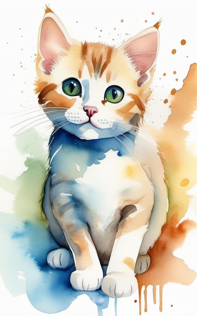 Arte de Gato de Aquarela Vibrante Brincalhona e Encantadora