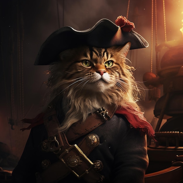 Arte de gato pirata de fantasia