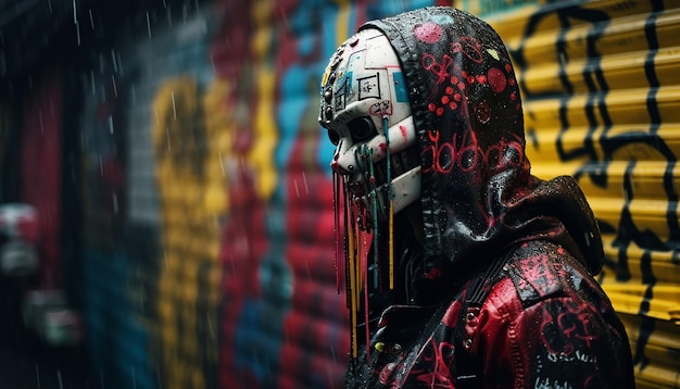 Arte de graffiti cyberpunk no estilo de Banksy