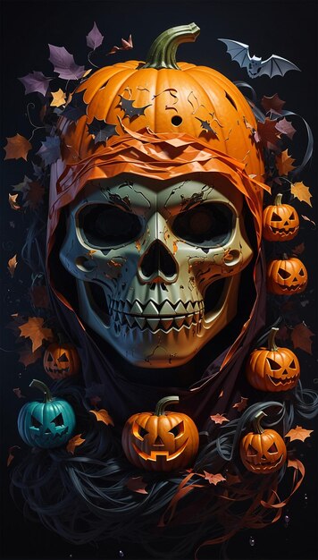 Arte de Halloween de zumbis uma combinação de abóboras e crânios como rostos IA generativa