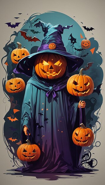 Arte de Halloween de zumbis uma combinação de abóboras e crânios como rostos IA generativa