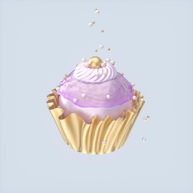 Foto arte de ilustração 3d de cupcake com textura holográfica de conceitos de comida