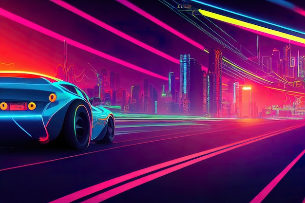 Arte de ilustração de pintura de carro esportivo futurista Cyberpunk