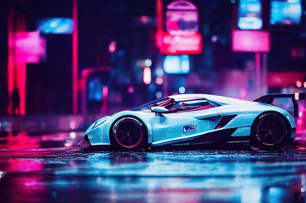 Arte de ilustração de pintura de carro esportivo futurista Cyberpunk