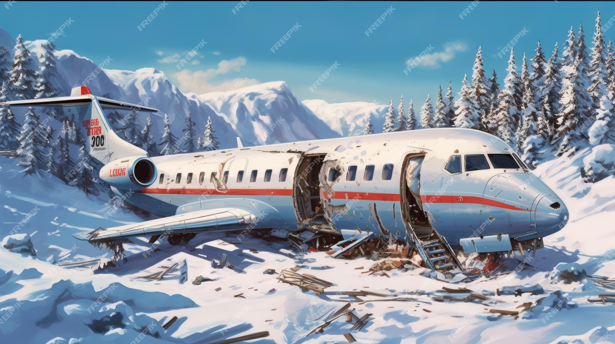 Arte de jogo 2d realista de acidente de avião na neve do inverno inspirada  em lois van baarle e steve henderson