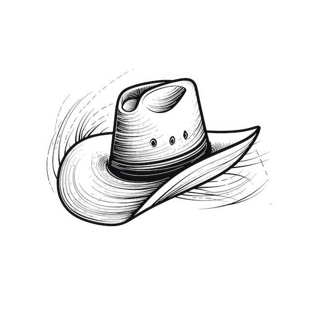 Arte de linha de chapéu de cowboy minimalista em fundo branco