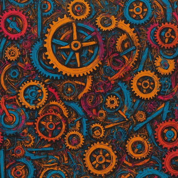Arte de linha de coloração de rodas de máquina em cor laranja azul foto papel de parede textura de fundo