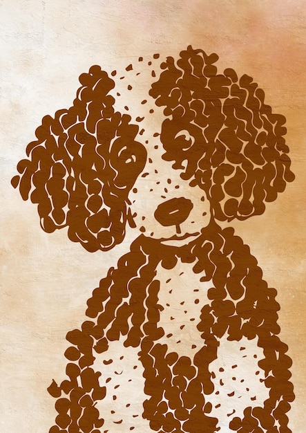 Arte de Linha Engraçada Ilustração Quadrada de Animal Pintado de um Cão Poodle Arte para Impressão de Amante de Cão Bonito