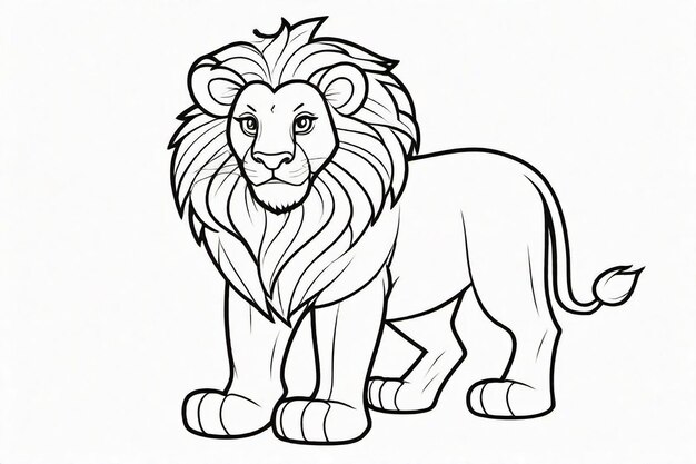 Foto arte de linha preta leão bonito para crianças página de colorir