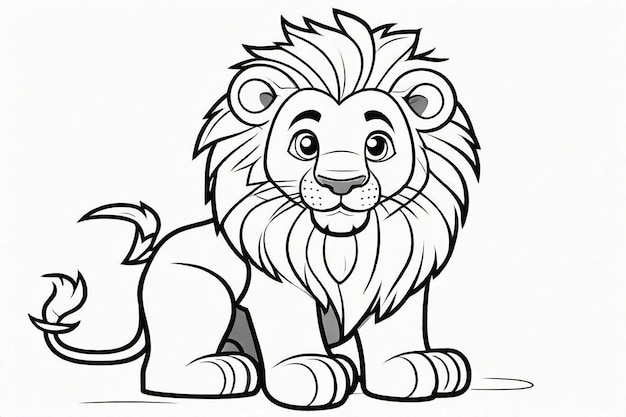 Arte de linha preta Leão bonito para crianças Página de colorir