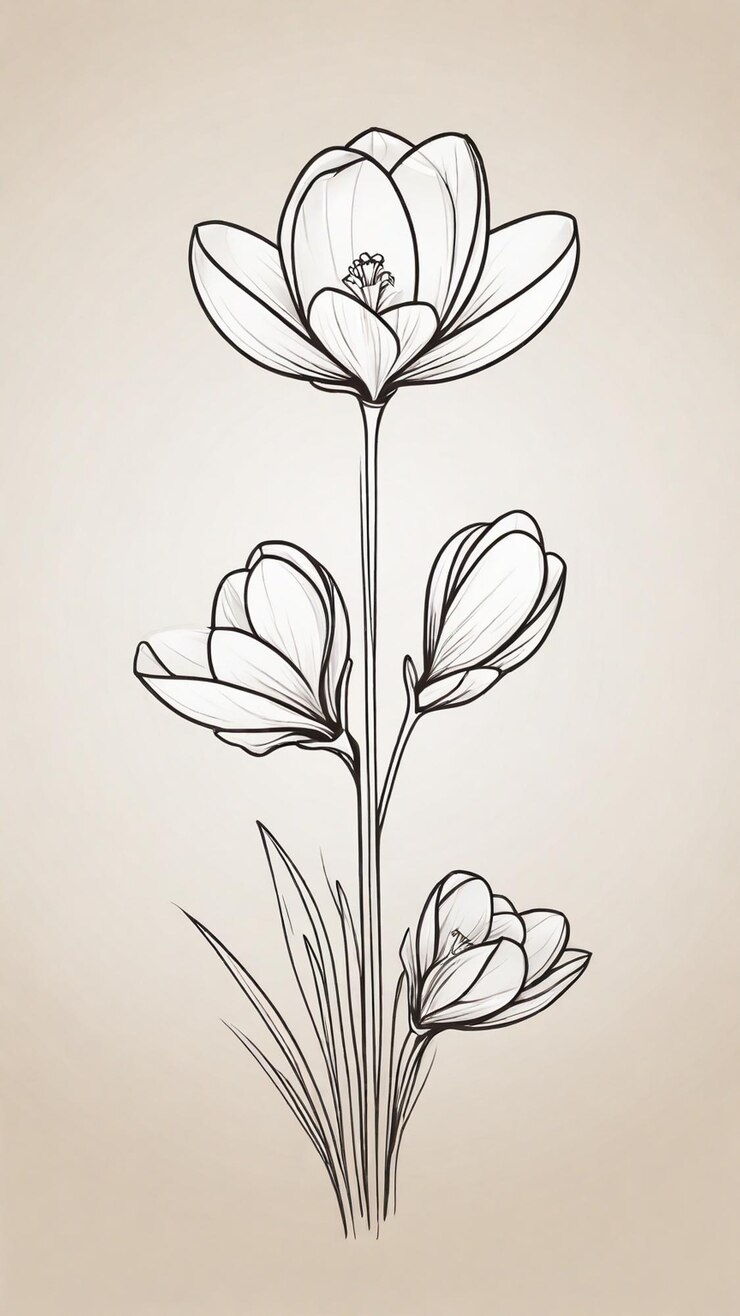 Foto arte de linha simples e minimalista desenho de flores de crocus