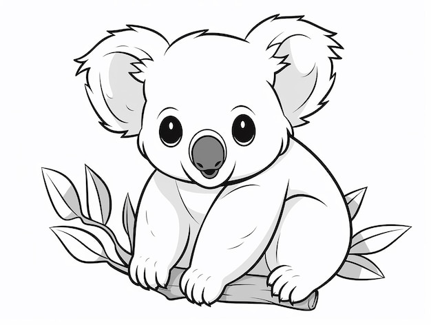 arte de linha simples em preto e branco de um Koala projetado para atividades de coloração de crianças