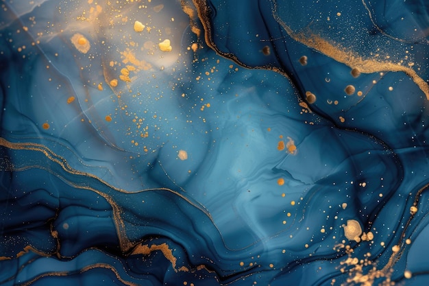 Arte de luxo inspirada no oceano Belas pinturas azuis com pó de ouro
