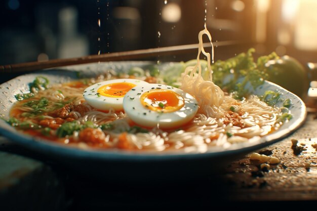 Arte de macarrão Ramen com um chef criando Generative ai