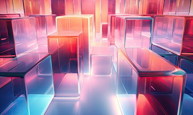 Arte de morfismo de vidro vibrante com cubos em tons azul-rosa e roxo Cubos de vidro coloridos 3D futuristas criados com ferramentas de IA gerativas