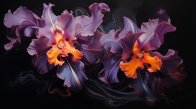 Arte de orquídea Orquídea de fogo preto fantasia elegante Flores místicas Padrão floral exclusivo