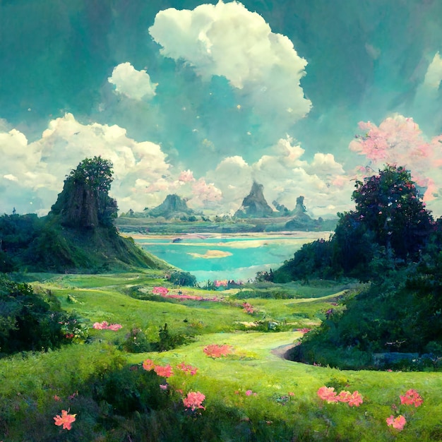 Arte de paisagem estilo anime