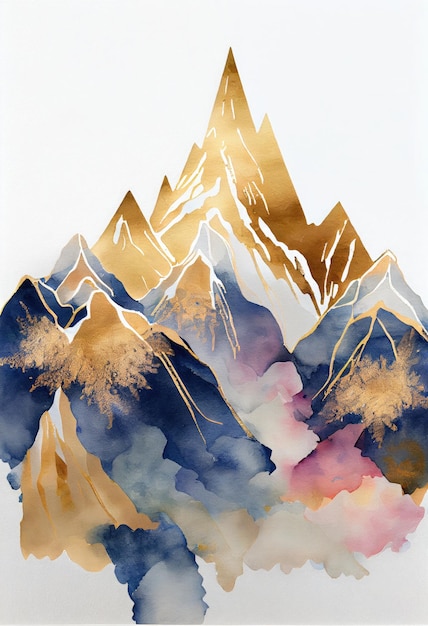 Arte de paisagem mínima com pincel de aquarela e textura de folha dourada Papel de parede de arte abstrata para impressões geradas por ai