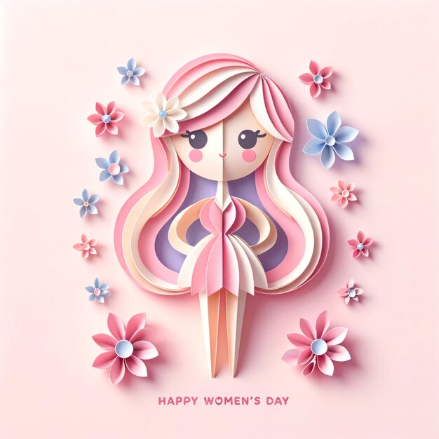 Arte de papel alegre para o Feliz Dia da Mulher