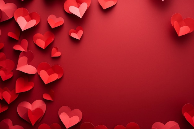 Foto arte de papel corações vermelhos em fundo vermelho vista superior