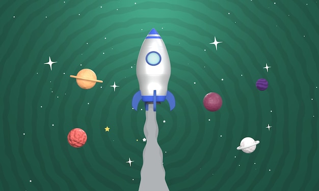 Arte de papel de astronauta e nave espacial em fundo de buraco branco 3d renderizando tom verde