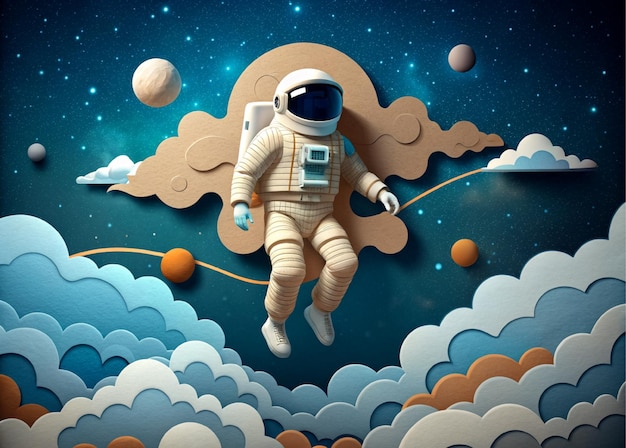 Arte de papel de desenho animado de astronautas