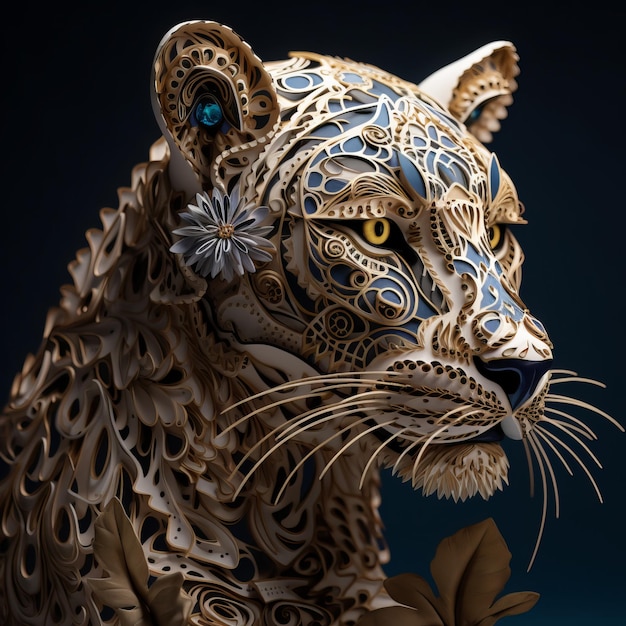 Arte de papel de um leopardo com flores