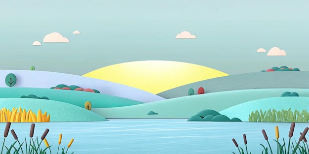 Arte de papel Paisagem de pôr-do-sol