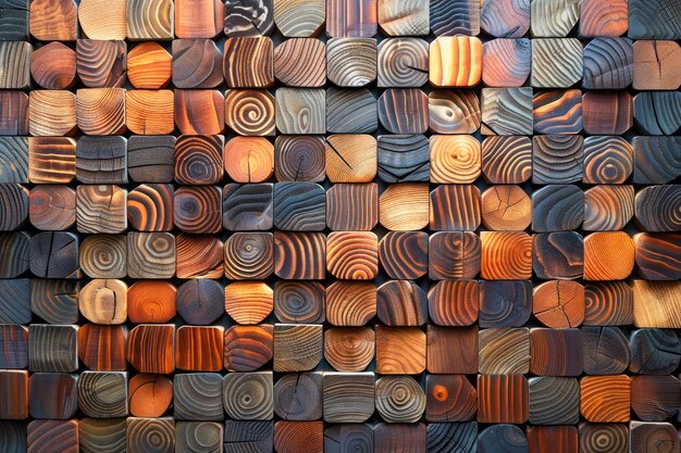 Arte de parede abstrata com vários blocos de madeira texturizados Arranjo para design de interiores moderno
