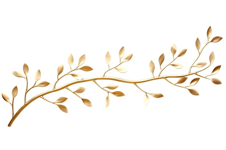 Foto arte de parede de ramo dourado com folhas delicadas em fundo branco ou png transparente