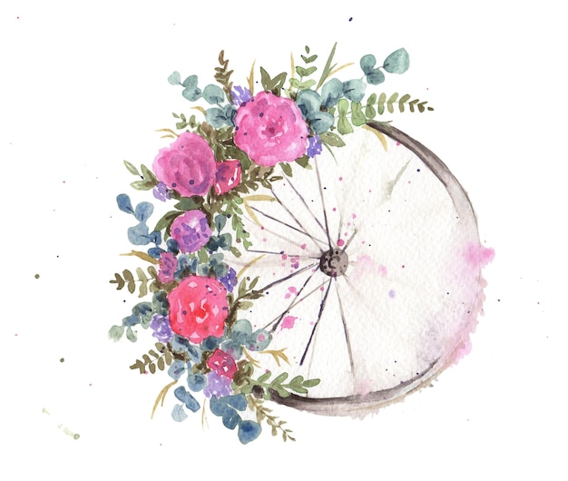 Arte de parede em aquarela verão impressão digital bicicleta e flores