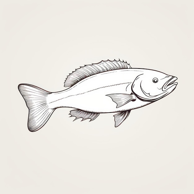 Foto arte de peixe desenhada à mão em fundo branco